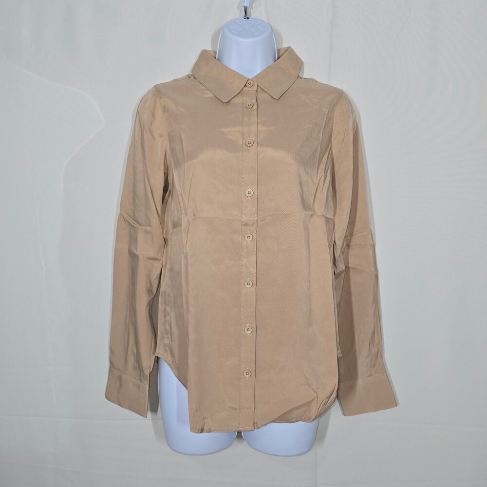 Universal Standard Kennedy Cupro Shirt 4XS Taupe Silk-Smooth Button Up